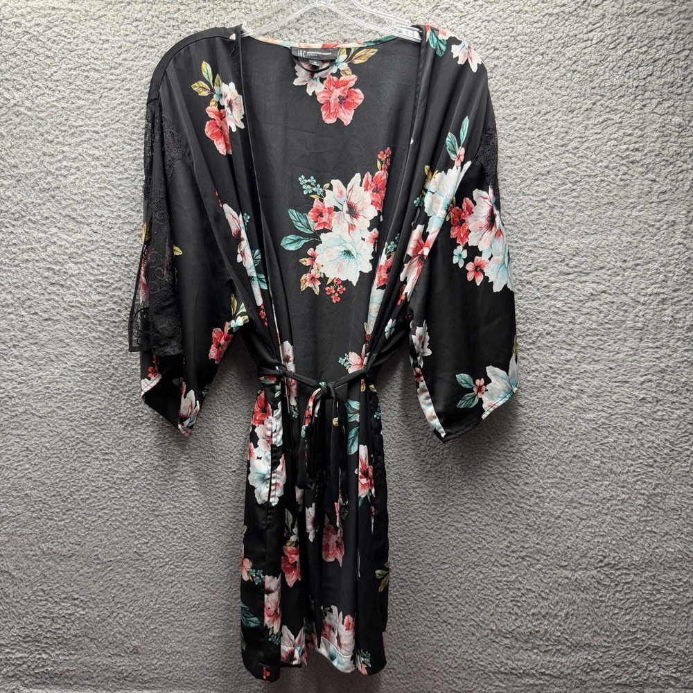 INC Robe Womens Size Medium Black Floral Print Lightweight Bath Robe Women's M